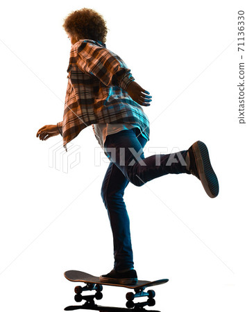 young man skateboarder Skateboarding isolated white background shadow silhouette 71136330