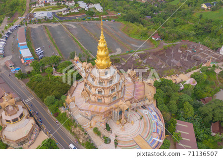 Aerial view of Wat Phra Thart Pha Sorn Kaew Statue temple, Phetchabun, Thailand. Nature landscape background. Travel trip on holiday and vacation. Thai tourist attraction. 71136507