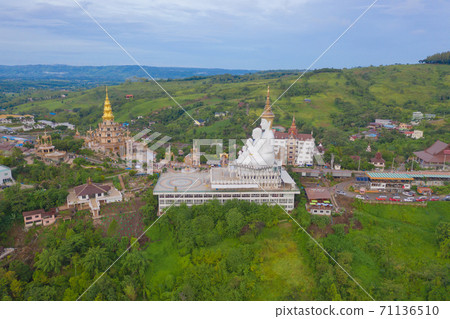 Aerial view of Wat Phra Thart Pha Sorn Kaew Statue temple, Phetchabun, Thailand. Nature landscape background. Travel trip on holiday and vacation. Thai tourist attraction. 71136510