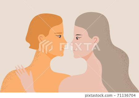 Partners in love concept vector. Woman and man are flirting and smiling. Happy marriage, husband and wife illustration. Date for girl and boy. Valentin greeting for couple Partners in love concept vector. Woman and man are flirting and smiling. Happy marriage, husband and wife illustration. Date for girl and boy. Valentin greeting for couple 71136704