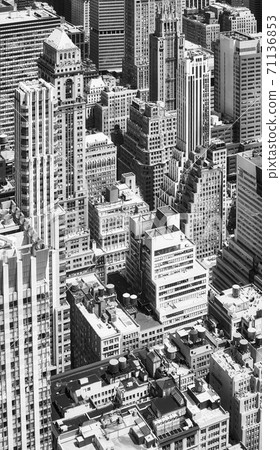 Black and white aerial picture of New York cityscape, USA. Black and white aerial picture of New York cityscape, USA. 71136853