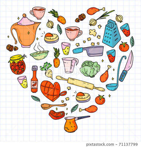 colored pattern drawn by crayons, gastronomy icons, vector cuisine and fast food cafe bright background for menu, receipts. colored pattern drawn by crayons, gastronomy icons, vector cuisine and fast food cafe bright background for menu, receipts. 71137799