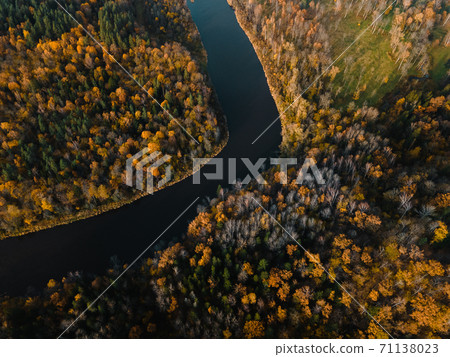 Top down: Scenic autumn flight over Gauja river valley Top down: Scenic autumn flight over Gauja river valley 71138023