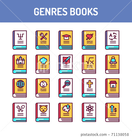 Genres of books color line icons set. Vector illustration Genres of books color line icons set. Vector illustration 71138058