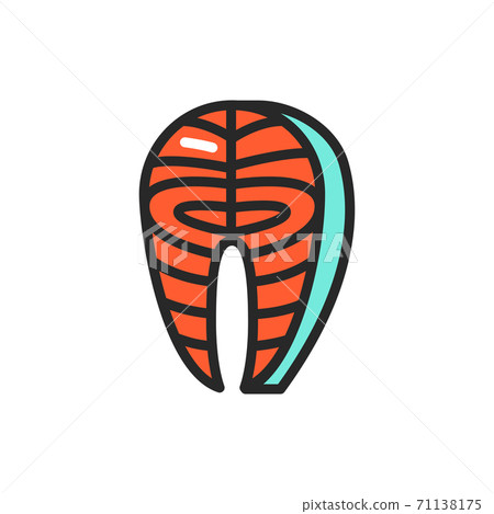 Salmon or trout steak color line icon. Pictogram for web page, mobile app, promo. Salmon or trout steak color line icon. Pictogram for web page, mobile app, promo. 71138175