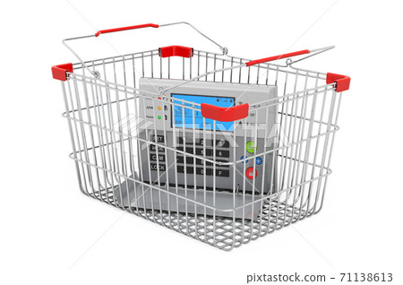 Security alarm system inside shopping basket, 3D rendering 71138613