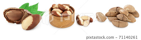 Brasil nuts in nutshell isolated on white background with clipping path and full depth of field. Set or collection 71140261