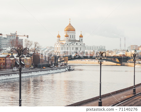 View on historical center, Moscow-river and Cathedral Of Christ The Saviour. Winter sunset in Moscow, Russia. View on historical center, Moscow-river and Cathedral Of Christ The Saviour. Winter sunset in Moscow, Russia. 71140276