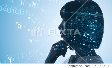 Woman thinking about digital transformation Woman thinking about digital transformation 71141485