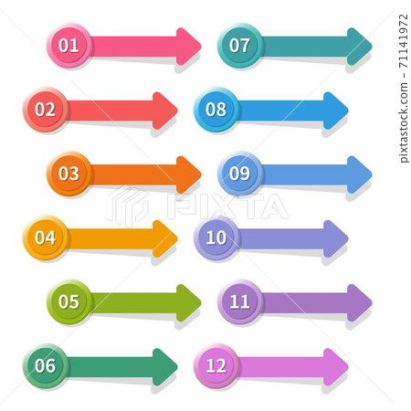 Colorful vector banners with arrows, shadows, steps 1 to 12, combinations 71141972