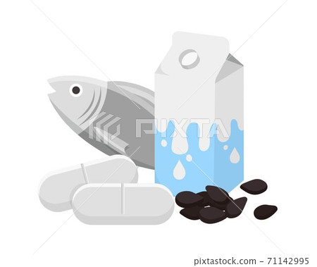 鈣質跟牛奶,黑芝麻保健食品的卡通漫畫插畫向量,維他命,健康 鈣質跟牛奶,黑芝麻保健食品的卡通漫畫插畫向量,維他命,健康 71142995