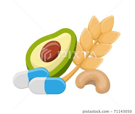 Cartoon comic illustration vector of magnesium and avocado wheat health food, vitamin, health 71143050