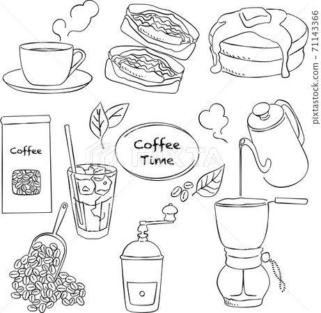 Coffee scene, pen drawing, handwriting 71143366