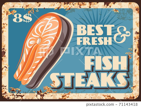 Seafood restaurant salmon steak vector banner 71143418
