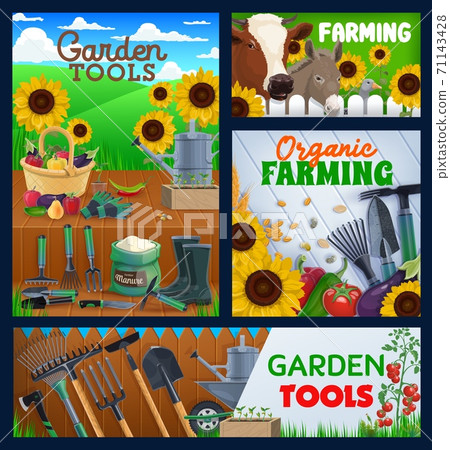 Farming and gardening tools, vector banners 71143428