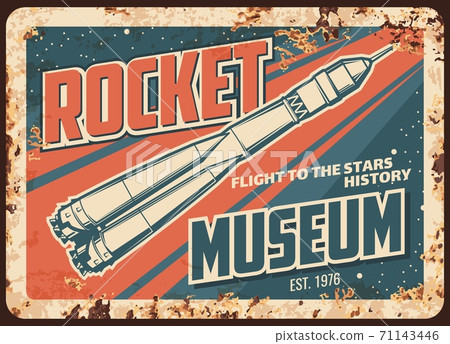 Rocket museum vector rusty plate, missile flight 71143446