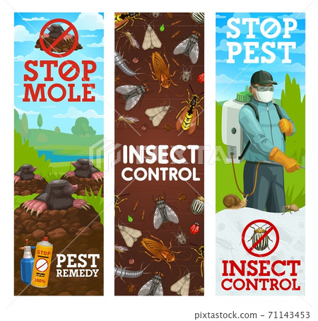 Pest control banners, worker spraying insecticide 71143453