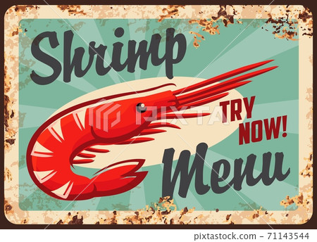 Fresh shrimps restaurant menu vector retro banner 71143544