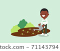 Young African American man watering plant. 71143794