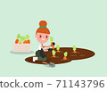 Female Gardener cartoon Harvesting carrot 71143796