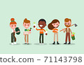 People cartoon with Gardening tools and vegetables. 71143798