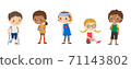 Injured children cartoon illustrations. 71143802