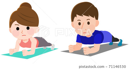 Plank core training men and women diagonally oriented illustration 71146530