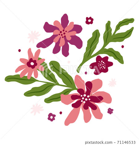 Composition from flowers and foliage on white background. Abstract botanical sketch hand drawn in style doodle. Composition from flowers and foliage on white background. Abstract botanical sketch hand drawn in style doodle. 71146533