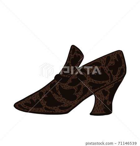 Antique boots isolated on white background. Vintage short shoes black and brown color in doodle style. 71146539