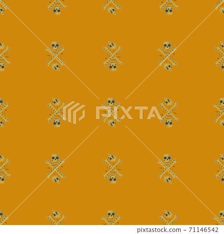 Abstract seamless pattern with gothic skulls and bones ornament. Scary print on orange background. 71146542