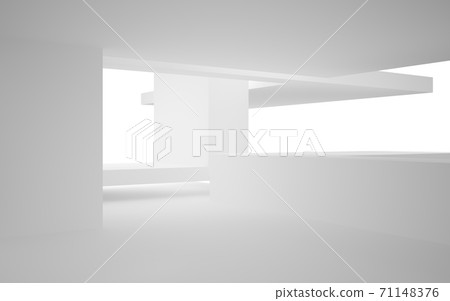 Luxury abstract architectural minimalistic background. Contemporary showroom. Modern concrete exhibition stand. Empty gallery. Backlight. 3D illustration and rendering. 71148376