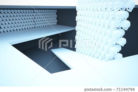 Abstract interior with stairs and walls made of human skulls 71149799