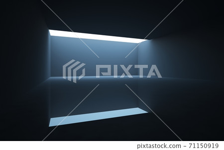 Luxury parametric abstract architectural minimalistic background. Contemporary showroom. Modern black  exhibition tunnel. Empty gallery. Backlight. 3D illustration and rendering. 71150919