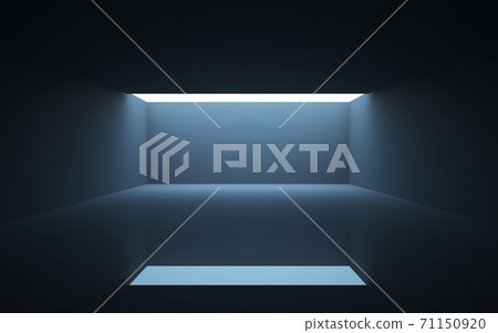 Luxury parametric abstract architectural minimalistic background. Contemporary showroom. Modern black  exhibition tunnel. Empty gallery. Backlight. 3D illustration and rendering. 71150920