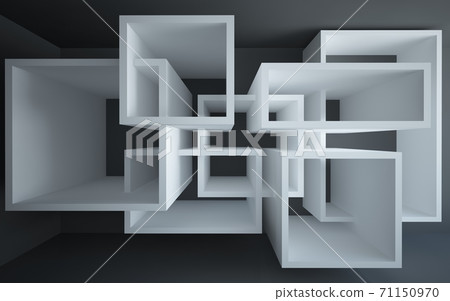 Luxury parametric abstract architectural minimalistic background. Contemporary showroom. Modern black exhibition tunnel. Empty gallery. Backlight. 3D illustration and rendering. Luxury parametric abstract architectural minimalistic background. Contemporary showroom. Modern black exhibition tunnel. Empty gallery. Backlight. 3D illustration and rendering. 71150970