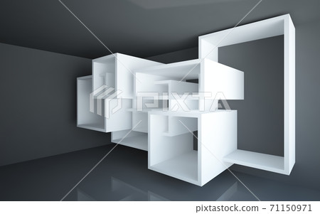 Luxury parametric abstract architectural minimalistic background. Contemporary showroom. Modern black  exhibition tunnel. Empty gallery. Backlight. 3D illustration and rendering. 71150971