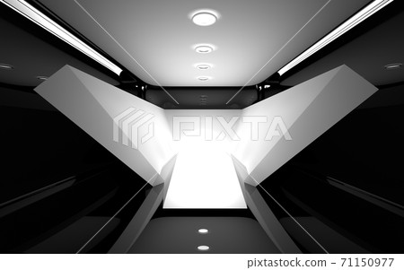 Luxury parametric abstract architectural minimalistic background. Contemporary showroom. Modern black exhibition tunnel. Empty gallery. Backlight. 3D illustration and rendering. Luxury parametric abstract architectural minimalistic background. Contemporary showroom. Modern black exhibition tunnel. Empty gallery. Backlight. 3D illustration and rendering. 71150977