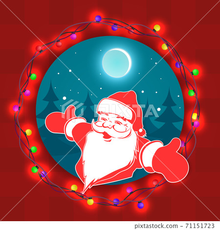 Christmas composition element.Round blue pattern with wreath and face of Santa Claus 71151723