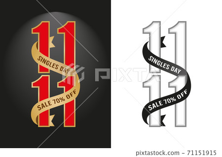 Sale 11.11, Online Shop Sign, singles day festival symbolic, gradient red with gold ribbon and black color for poster or flyer design, social media banner, online shopping label promotion, web banner Sale 11.11, Online Shop Sign, singles day festival symbolic, gradient red with gold ribbon and black color for poster or flyer design, social media banner, online shopping label promotion, web banner 71151915
