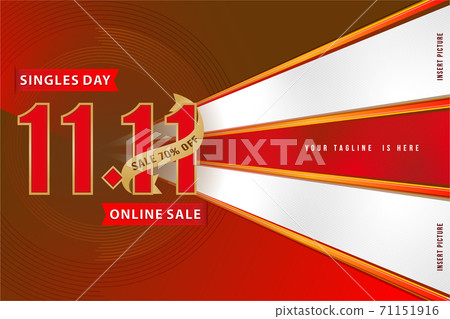 11.11 sale banner, 11.11 online sale, singles day festival, gradient red with golden ribbon, space for insert picture, 1111 online shop signs, social media banner, online shop label promotion & poster 11.11 sale banner, 11.11 online sale, singles day festival, gradient red with golden ribbon, space for insert picture, 1111 online shop signs, social media banner, online shop label promotion & poster 71151916