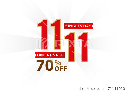 11.11 sale, 11.11 online sale, singles day festival, gradient red with golden ribbon, 1111 online shop signs, for poster or flyer design, social media banner, online shop label promotion, web banner. 71151920