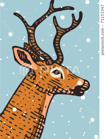 Merry Christmas banner. Deer or Doe. New Year sticky label. Poster template. Vintage sticker Flyer Merry Christmas banner. Deer or Doe. New Year sticky label. Poster template. Vintage sticker Flyer 71153347