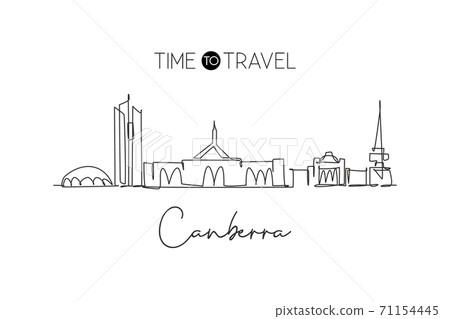 One continuous line drawing of Canberra city skyline, Australia. Beautiful landmark One continuous line drawing of Canberra city skyline, Australia. Beautiful landmark 71154445