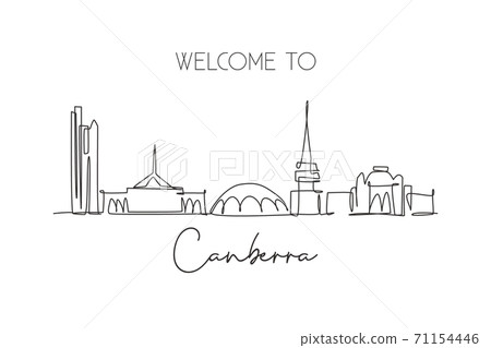 One single line drawing Canberra city skyline, Australia. Historical town landscape One single line drawing Canberra city skyline, Australia. Historical town landscape 71154446