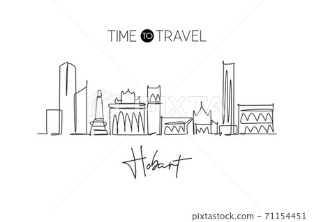 One single line drawing of Hobart city skyline, Australia. Historical town landscape in world 71154451