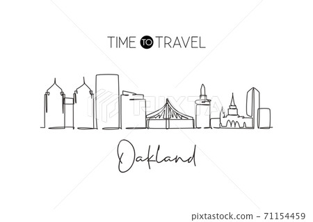 Single continuous line drawing of Oakland city skyline California. Famous city scraper landscape Single continuous line drawing of Oakland city skyline California. Famous city scraper landscape 71154459