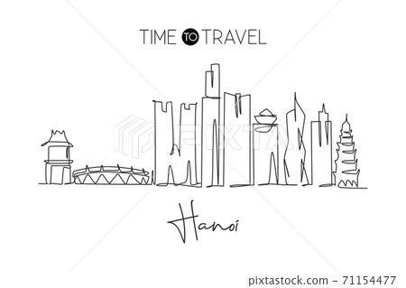 One continuous line drawing of Hanoi city skyline, Vietnam. Beautiful landmark 71154477
