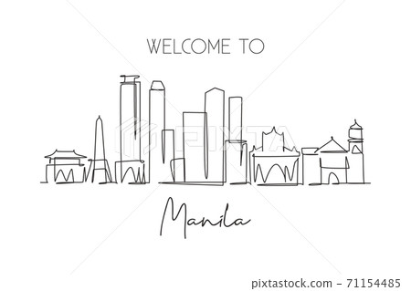 One single line drawing of Manila city skyline, Philippines. Historical town landscape in the world One single line drawing of Manila city skyline, Philippines. Historical town landscape in the world 71154485