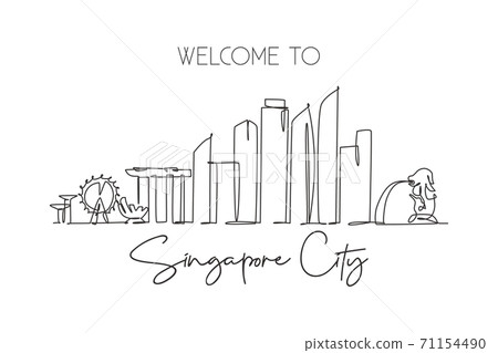 Single continuous line drawing of Singapore city skyline. Famous city scraper and landscape 71154490