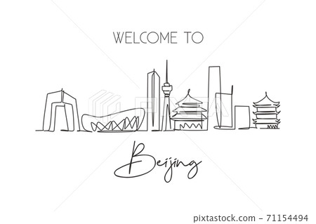 One single line drawing of Beijing city skyline, China. Historical town landscape in the world One single line drawing of Beijing city skyline, China. Historical town landscape in the world 71154494